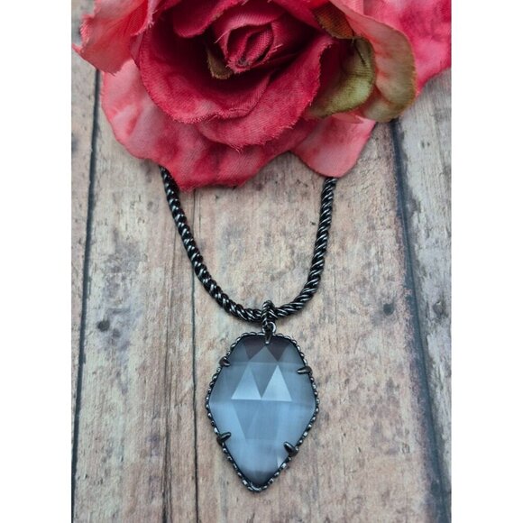 Kendra Scott Rare Slate Cats Eyes Gunmetal Corla Necklace Long Chain 30"  MINT - Picture 10 of 14
